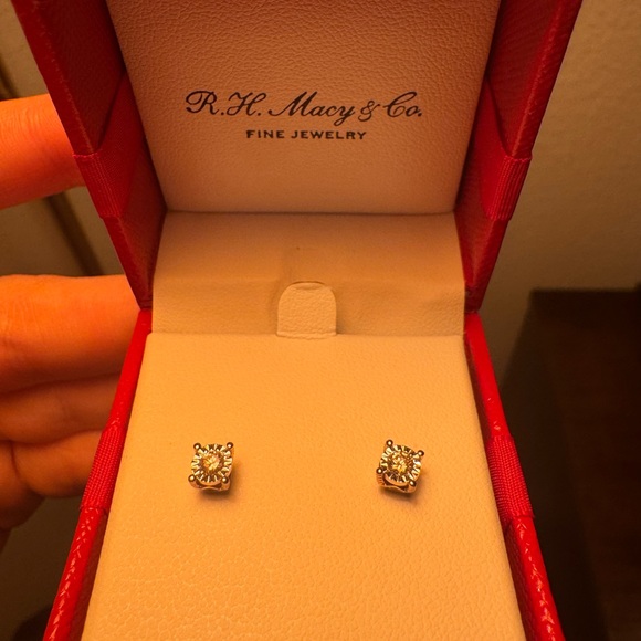 14k Rose Gold and Genuine Diamond Earrings - Picture 4 of 6